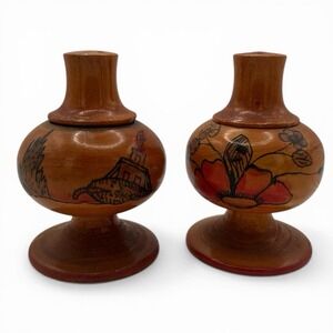 Vintage Hand Carved Wooden Numbered 'Mexico' Salt & Pepper Shakers Retro MCM